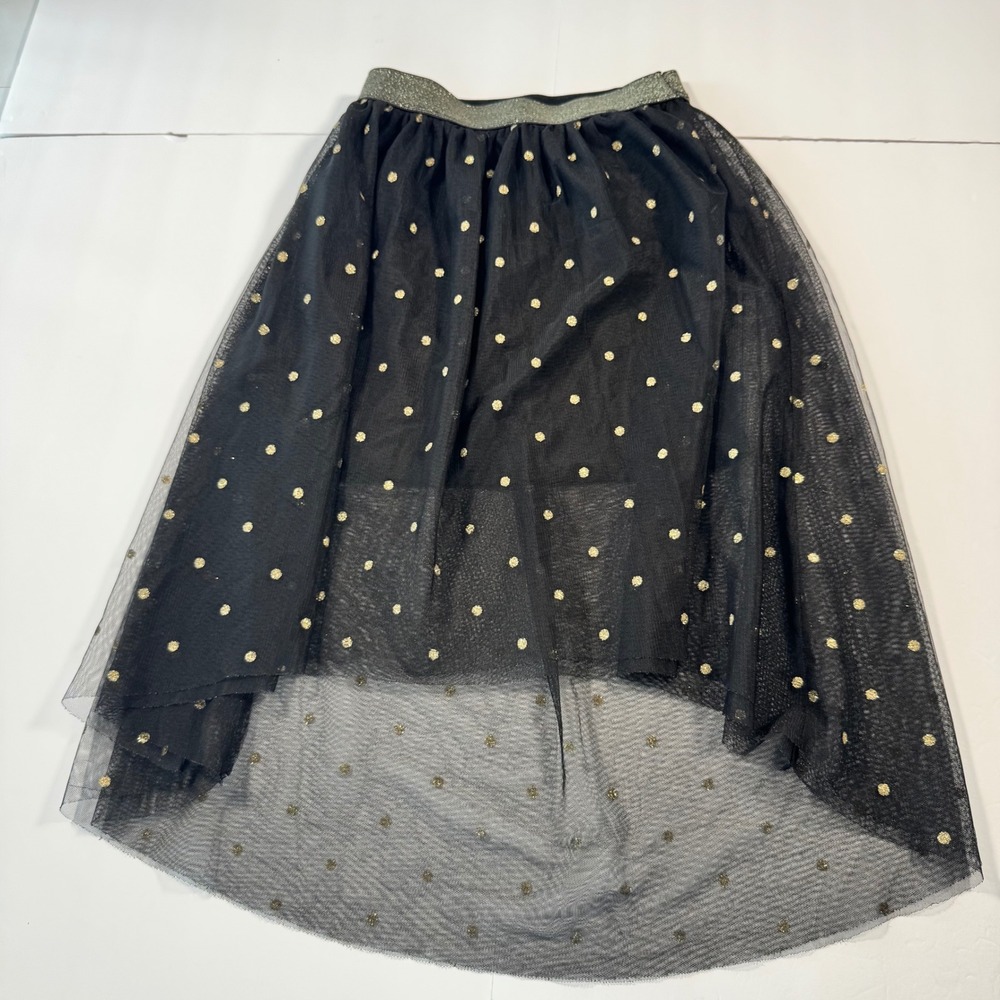 Xhilaration Girls Black Gold Polka Dot High Low Tulle Skirt Size M 7/8
